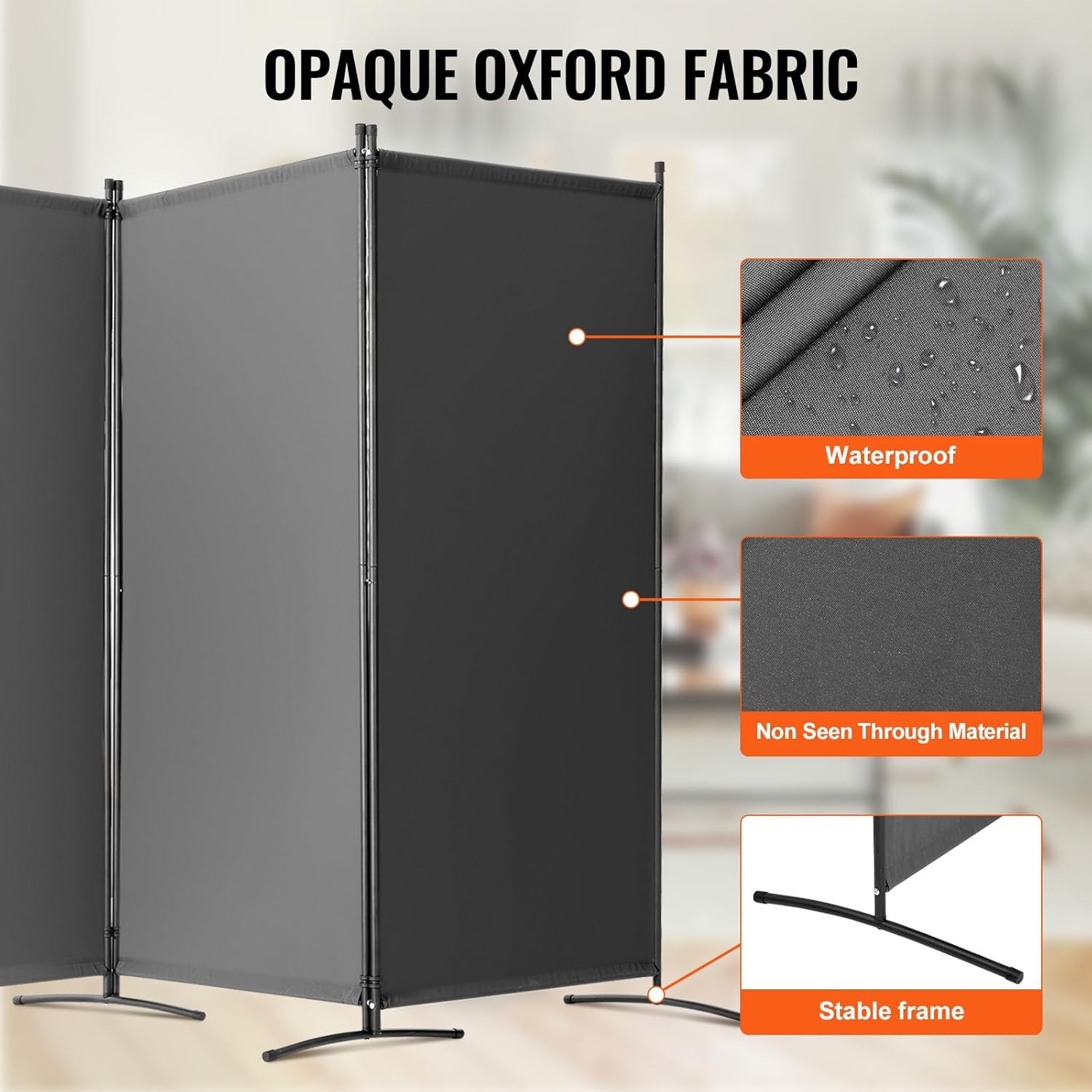 3 Panel Grey Folding Room Divider Privacy Screen Partition 260x184cm