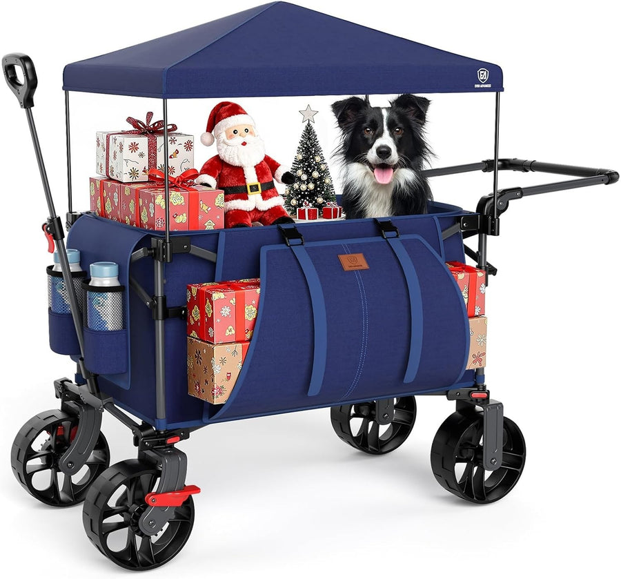 Blue 225L Heavy Duty Folding Camping Wagon w/ Canopy 150kg Festival Trolley