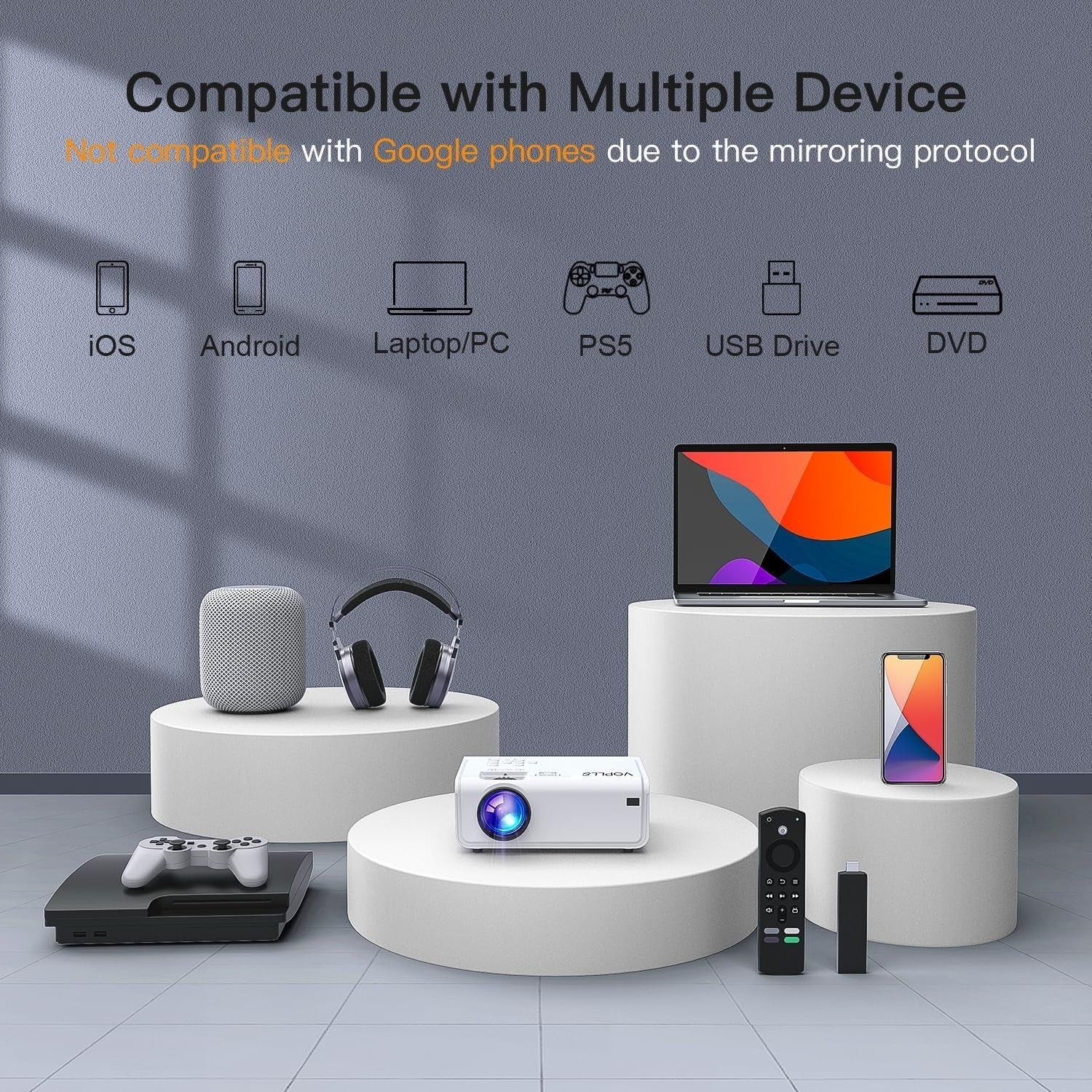 1080P 4K WiFi Bluetooth Projector 20000 Lumens 6D Keystone Home Cinema