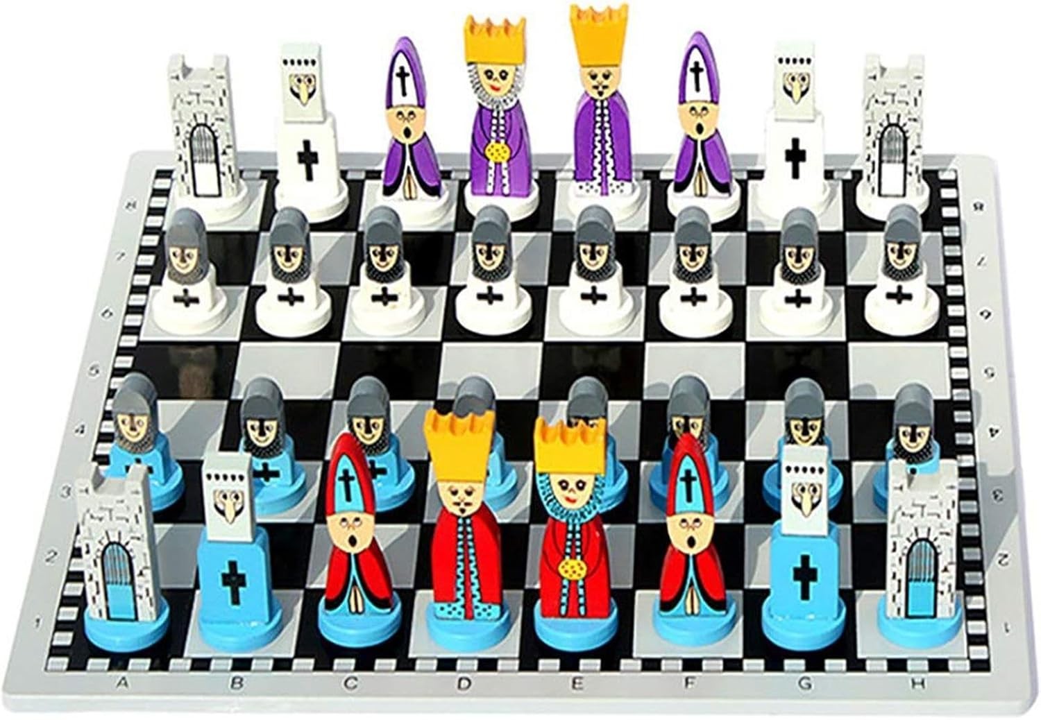 Wooden Cartoon Chess Set for Kids | Portable Board Game | Safe Durable Pieces