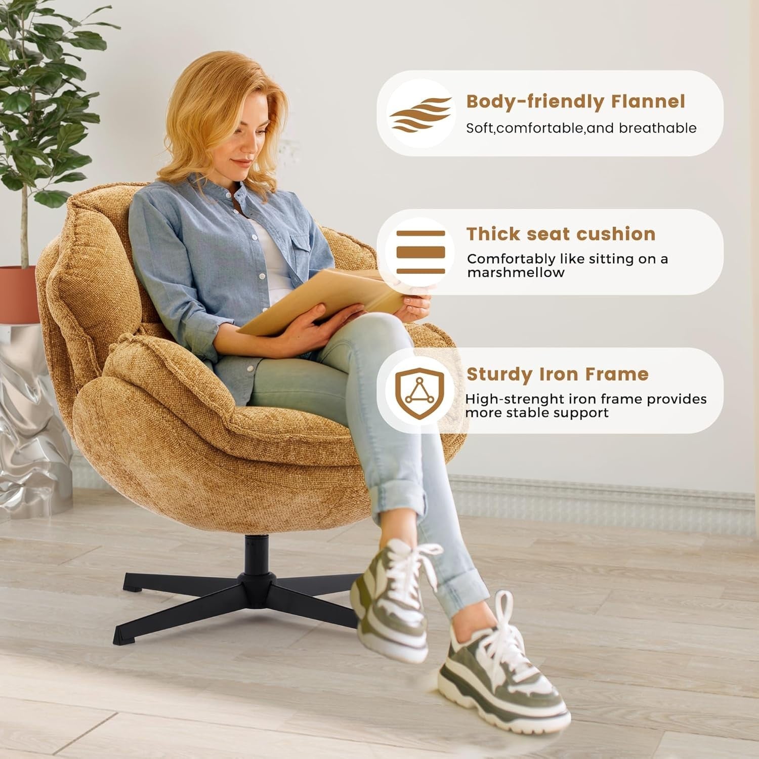 Swivel Accent Armchairs Set of 2 Sofa Lounge Chairs for Living Room