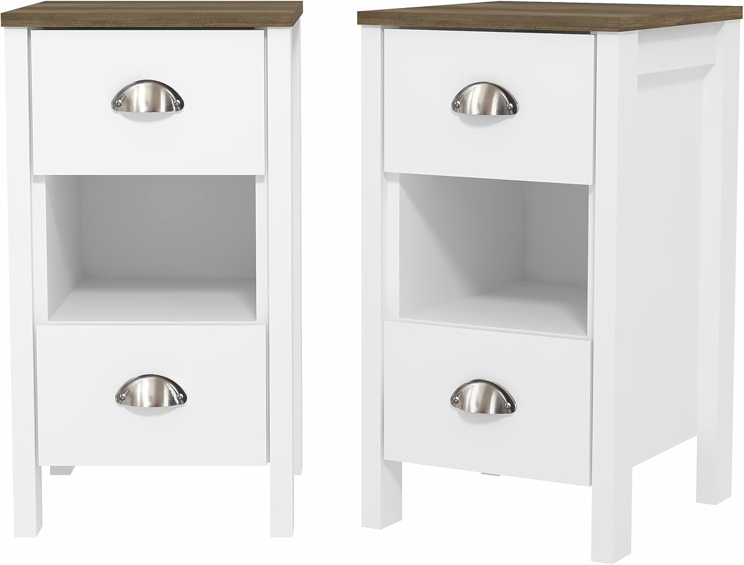 2x White Oak Bedside Tables with Drawers – Stylish Modern Nightstands