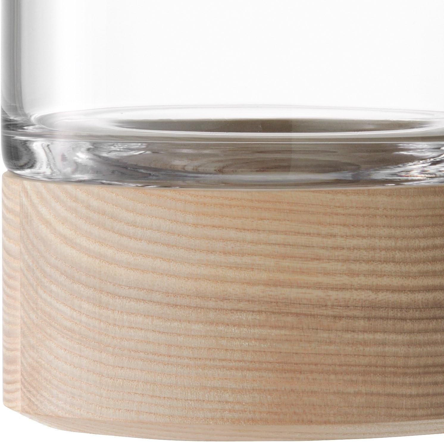 Clear Glass Vase with Wooden Base 18cm Modern Table Flower Centrepiece