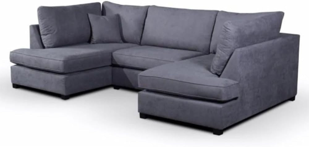 4PC U Shape Sofa with Footstool – Dark Grey Sectional – 5/6 Seater Modular.