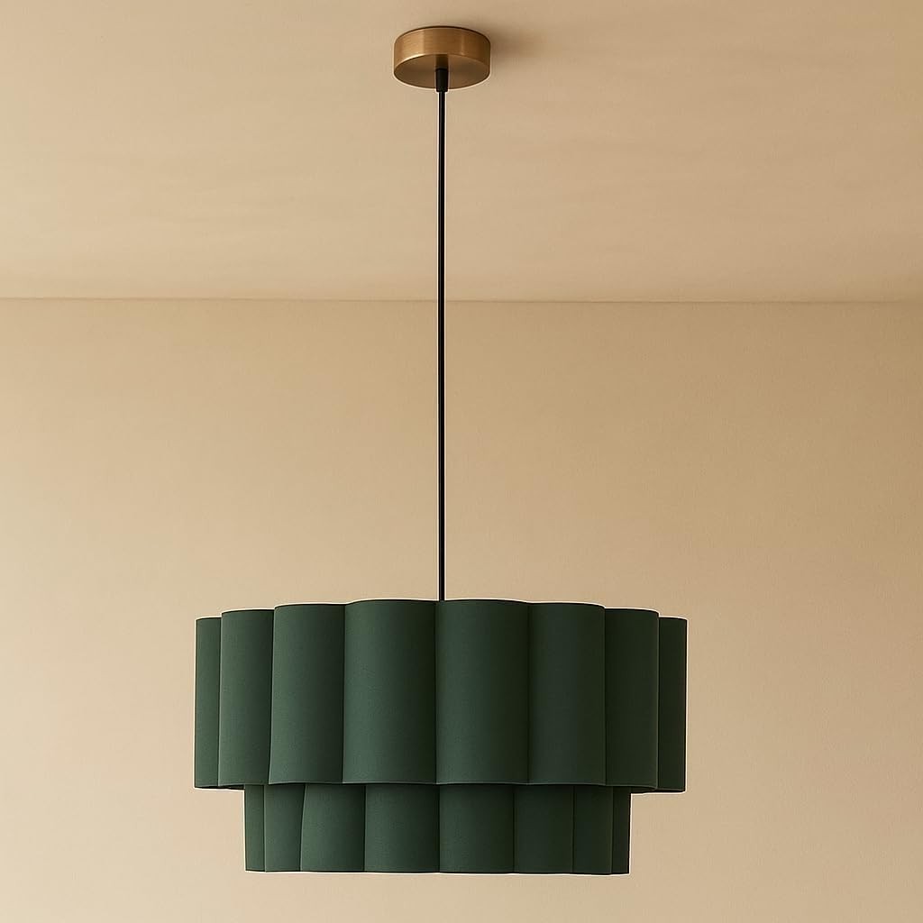 Grey Scalloped Drum Lampshade 48cm Wide Modern Ceiling Pendant Light