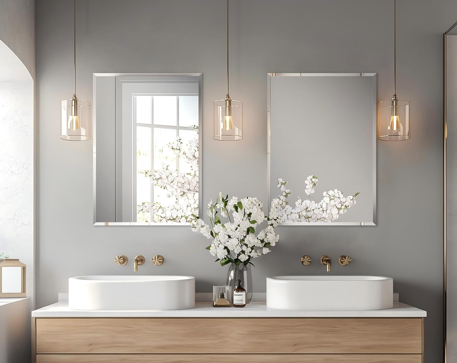 Frameless Rectangular Wall Mirror 70x50cm Beveled Glass Vanity