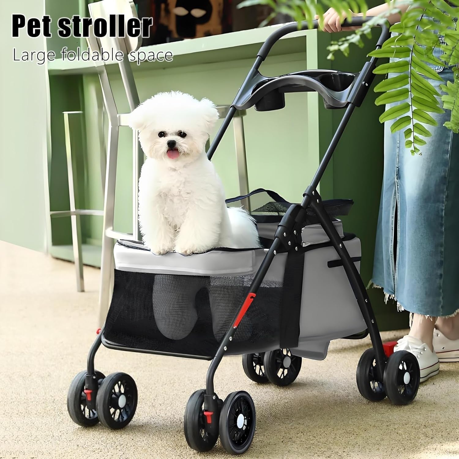 Small Dog Stroller Folding Pet Buggy Breathable Mesh Wheels Travel