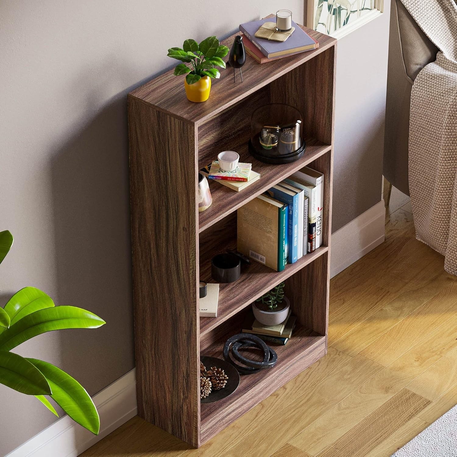 3 Tier Walnut Wooden Bookcase Modern Storage Display Shelf Living Room Medium