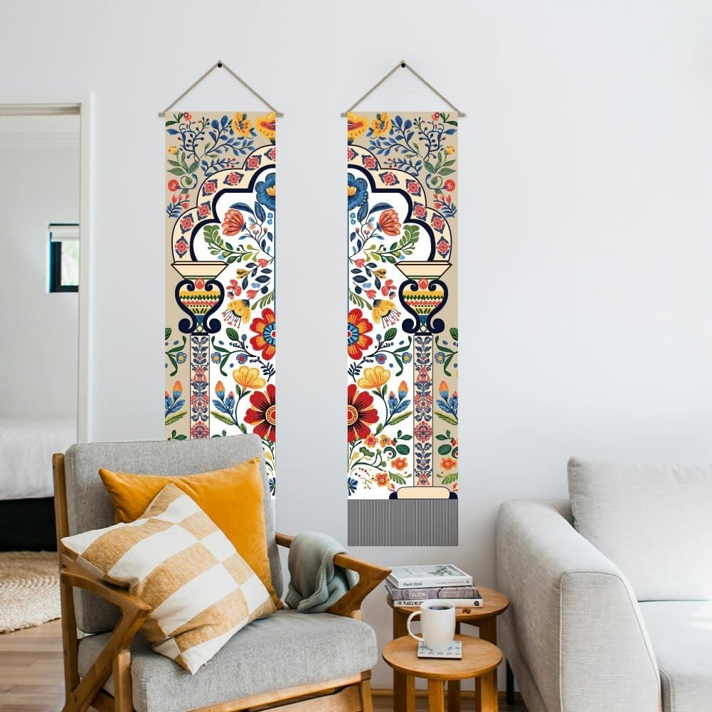 Boho Flower Mandala Tapestry 45.7x13in Vertical Wall Hanging Deco
