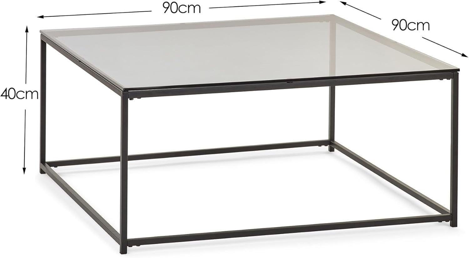 Square Coffee Table, Smoked Glass & Black 90x90x40cm