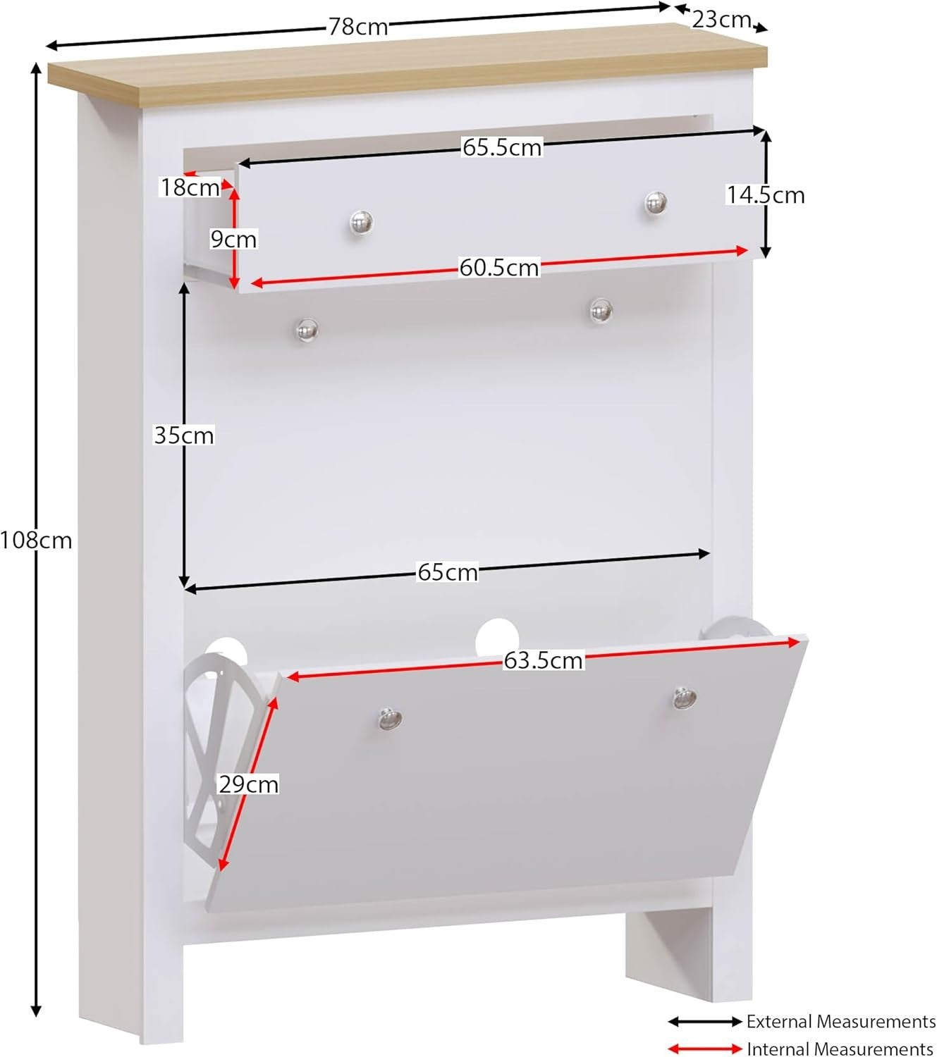Modern 2-Door Shoe Cabinet with 2 Drawers – Slim White & Oak Storage