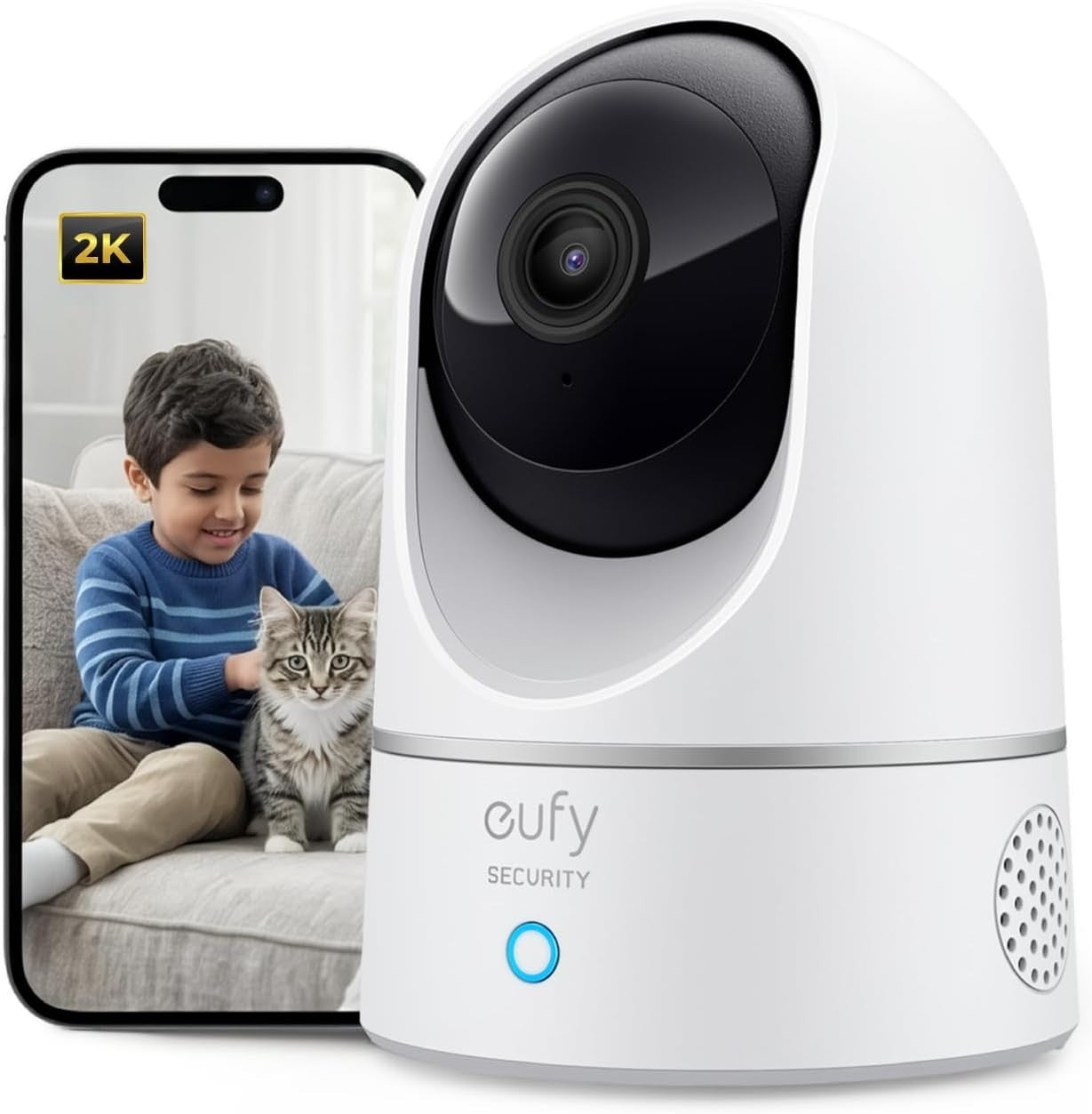 2K Indoor Security Camera Pan Tilt WiFi AI Pet Human Tracking Cam