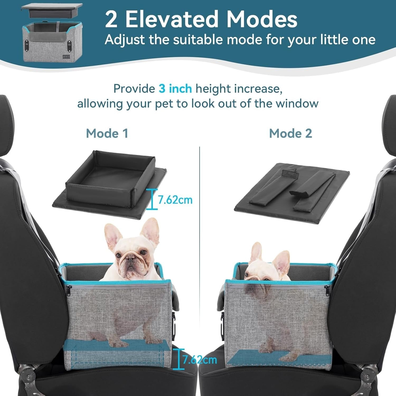 Small Dog Booster Car Seat Adjustable Height Travel Bed Grey 25lb