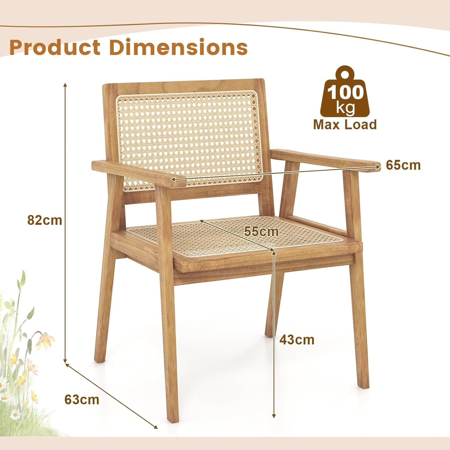 3 Piece Bistro Set Teak Wood Folding Table Rattan Chairs Outdoor Patio