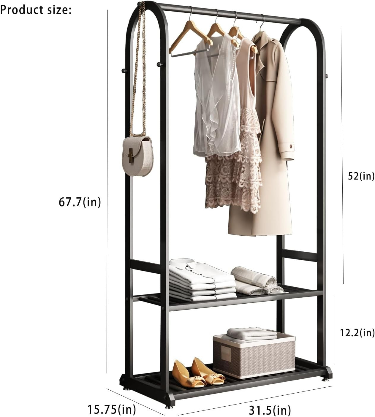 Heavy Duty Clothes Rail with Shelves & 6 Hooks Metal Rack