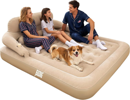 King Air Mattress with Headboard 30cm High Built-In Pump Flocked Top