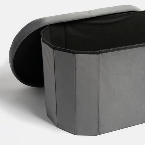 Charcoal Velvet Ottoman Storage Bench, Upholstered Seat with Hidden Compartment