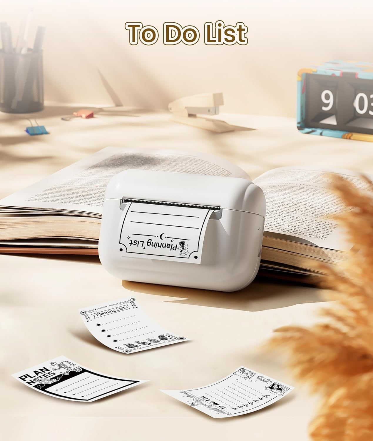 Mini Thermal Sticker Printer White Bluetooth Portable w/ 3 Paper Rolls