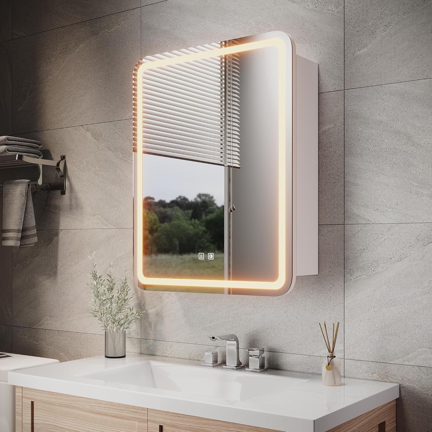 LED Bathroom Mirror Cabinet 550x700mm Dimmable with Shaver Socket & Defogger