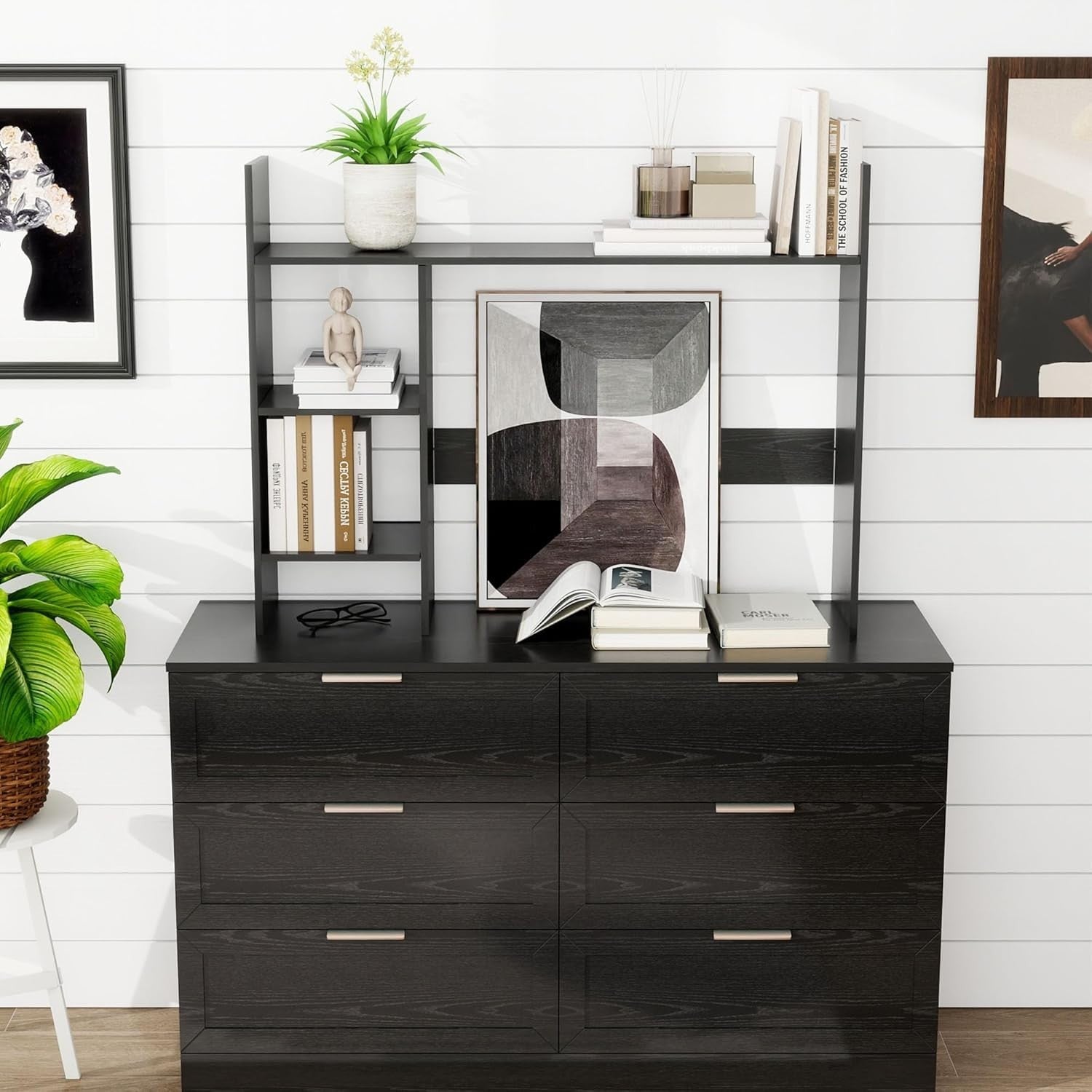 37.4" Desk Hutch Shelf Black | 3-Tier Desktop Bookshelf Organizer for Monitor