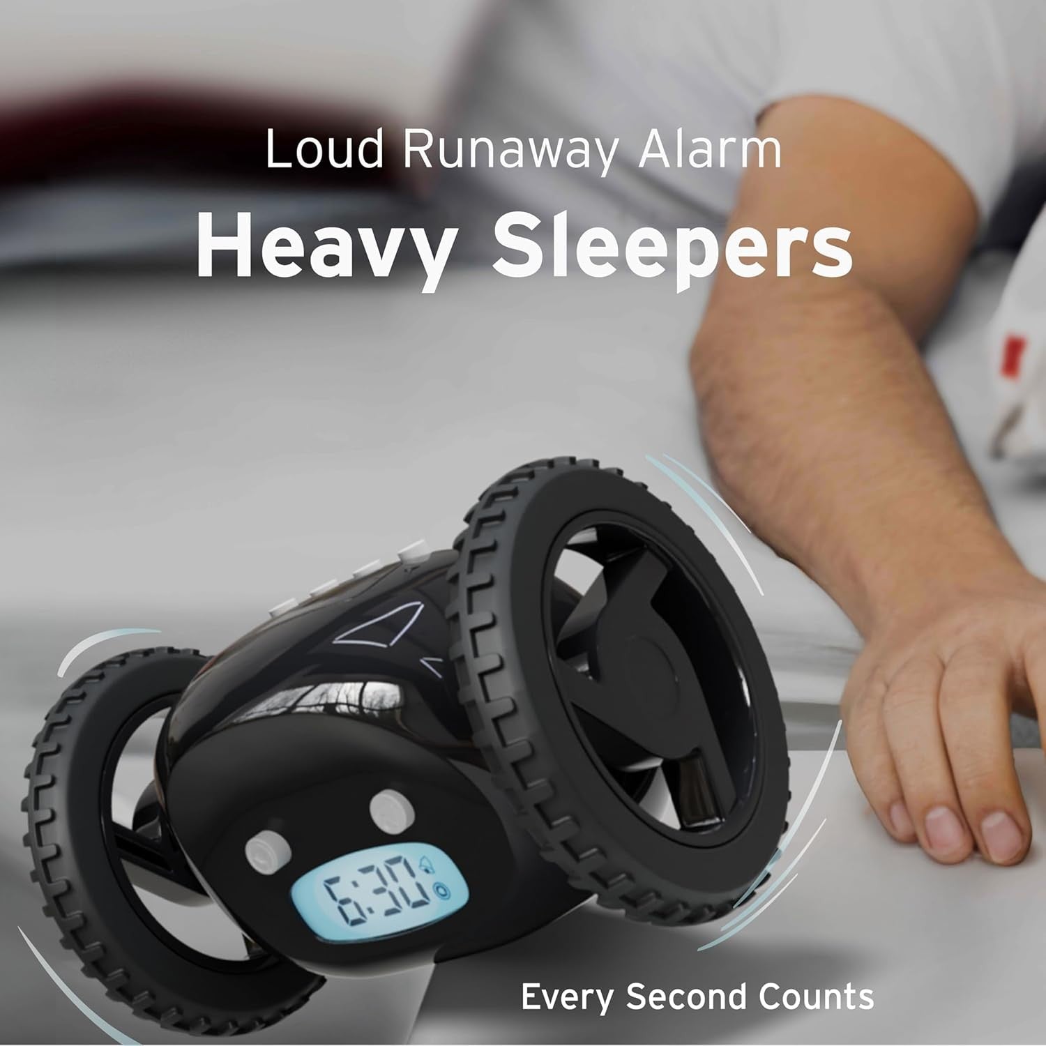 Runaway Alarm Clock on Wheels Extra Loud Heavy Sleeper Moving Clock