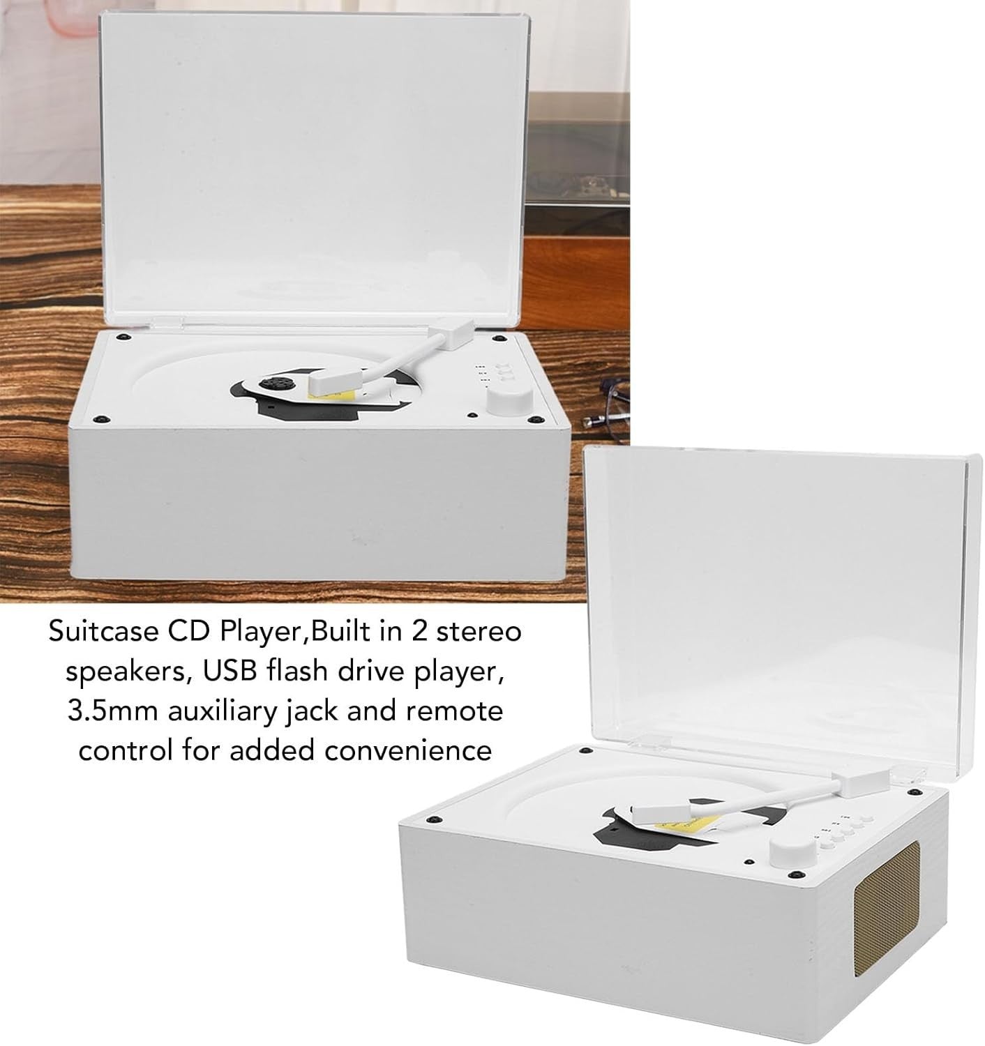 Portable Bluetooth CD Player Speaker Retro Suitcase Remote USB AUX