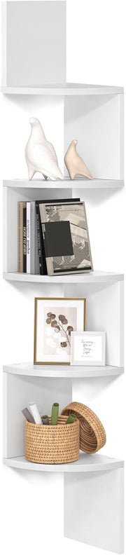 5 Tier Corner Wall Shelf White Floating Zigzag Display Unit 126cm
