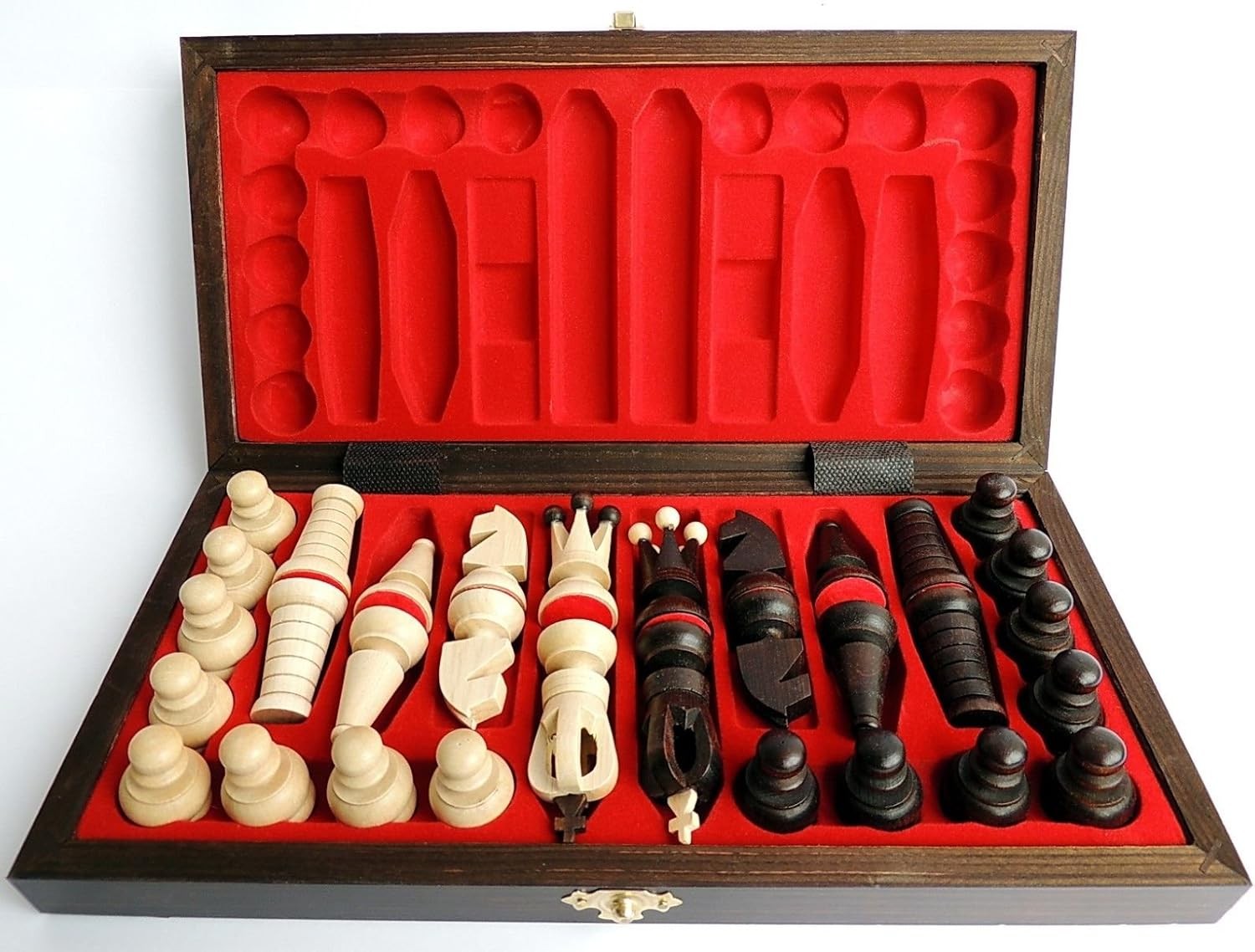 31cm Wooden Travel Chess Set with Red Felt | Portable Board & Handcrafted Pieces