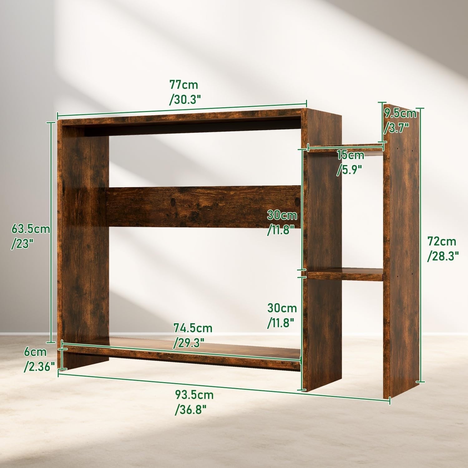 2-Tier Desktop Bookshelf 94cm Monitor Riser Desk Organizer Space-Saving Brown