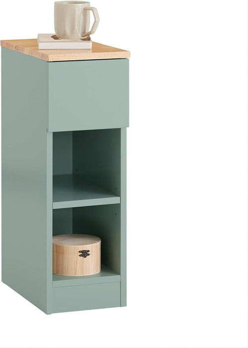 Slim Green Bedside Table with Drawer & 2 Shelves | Modern Narrow Nightstand