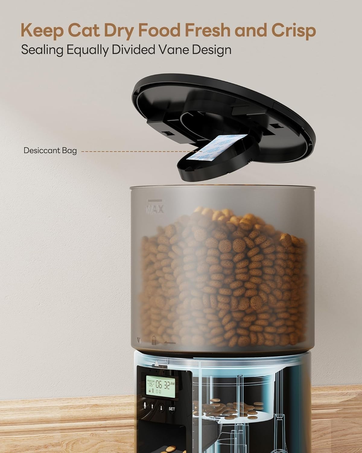 Automatic Cat Feeder 6L Timer Food Dispenser 10s Voice Meal Reminder