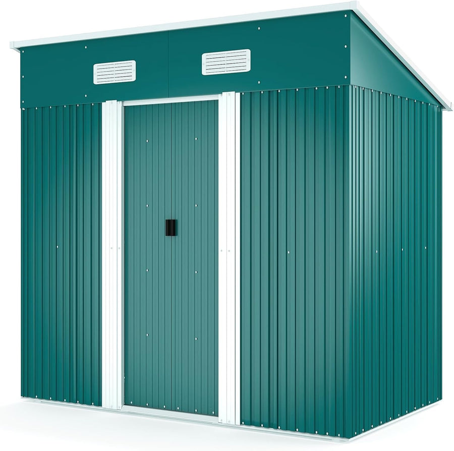 Lockable 4x6 FT Metal Garden Shed with Base Outdoor Storage & Roof