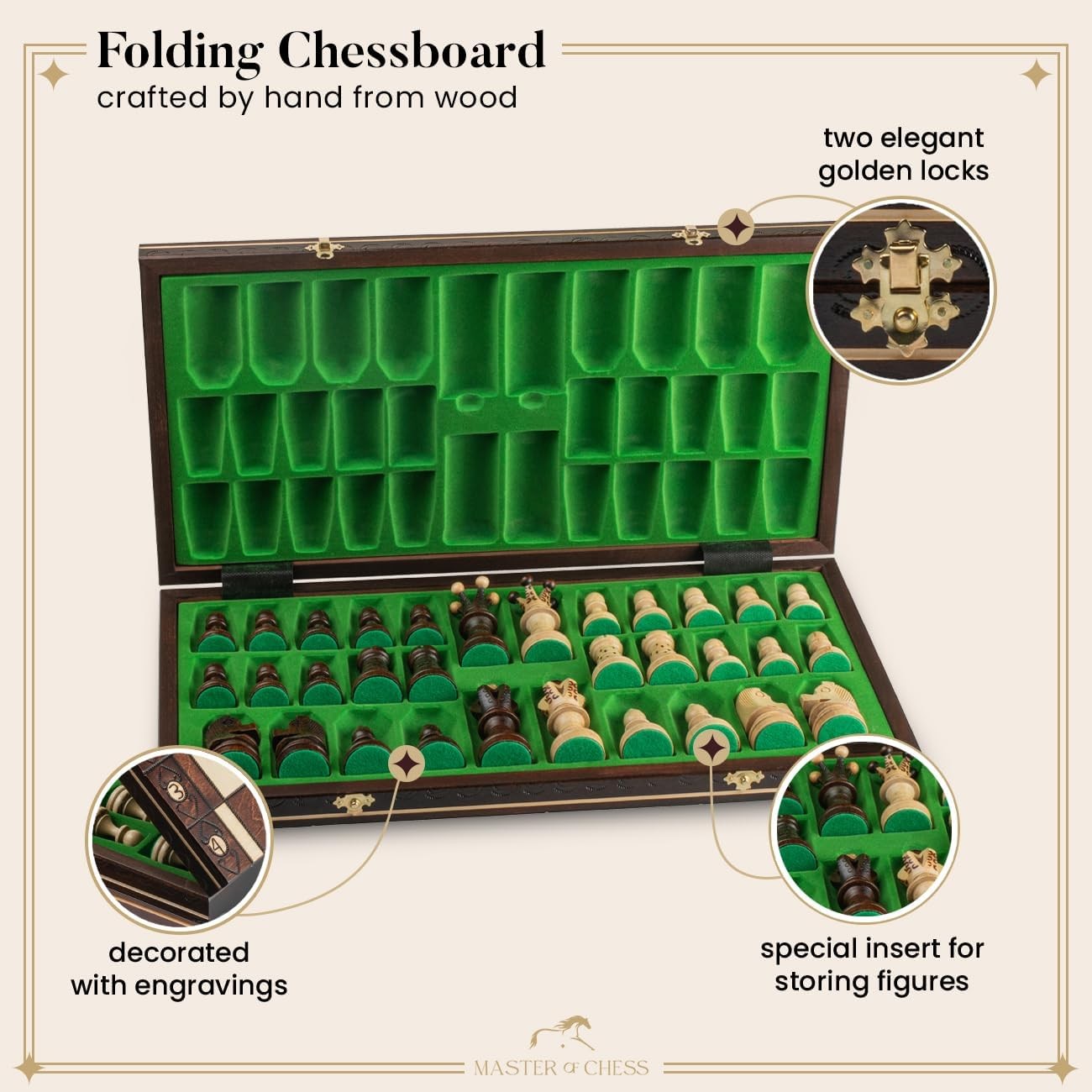 54cm Handmade Wooden Chess Set | Large Portable Board & Classic Pieces | Luxury