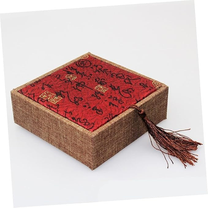 Red Tassel Jewelry Box Chinese Style | Vintage Fabric Case | Gift Storage 12x4cm