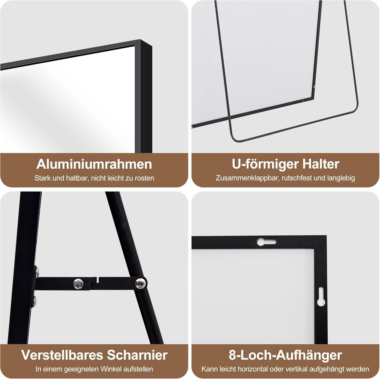 Full Length Mirror 192x85cm Wall Leaning Floor Mirror Black Metal Frame