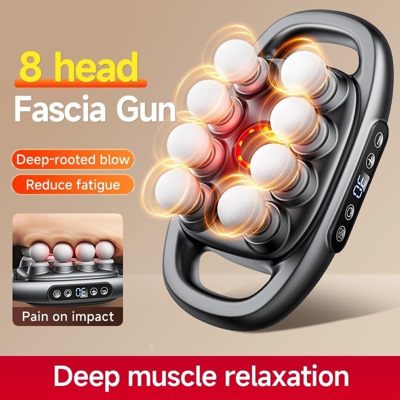 Ergonomic Deep Tissue Massage Gun 8 Head Full Body Muscle Relief 30 Levels