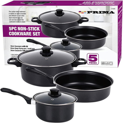 5pcs Non Stick Cookware Set with Lids – Carbon Steel Pots & Frying Pans