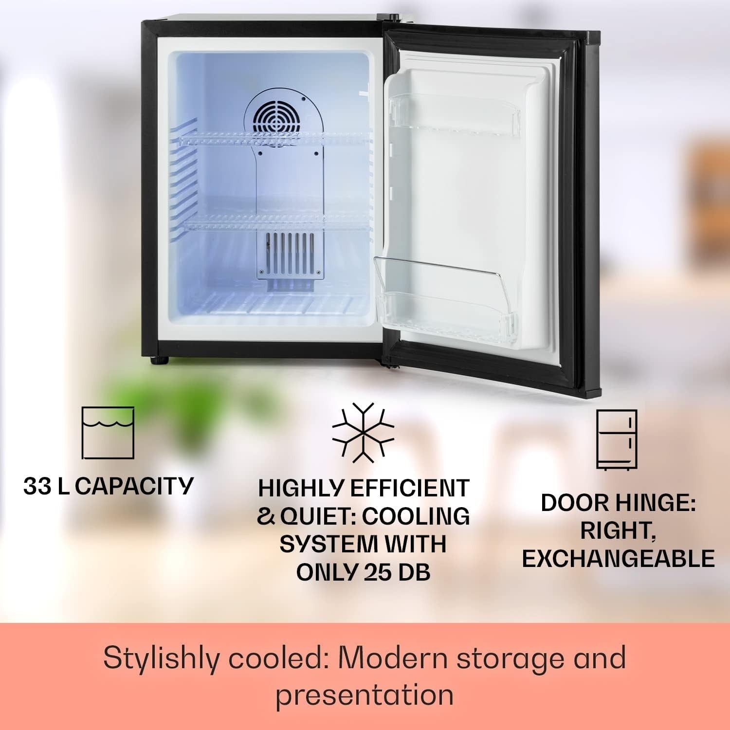32L Mini Fridge Black Portable Cooler and Drinks Refrigerator Silent