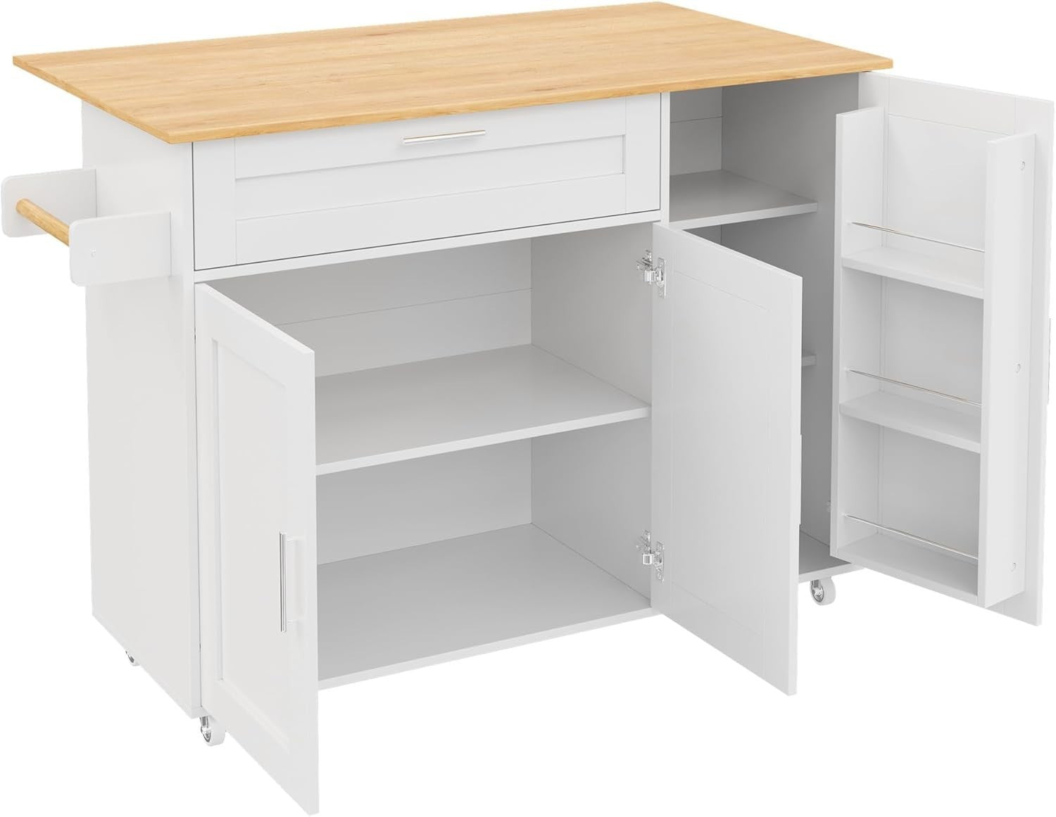 Large Mobile Kitchen Island Cart with Foldable Oak Countertop & Storage