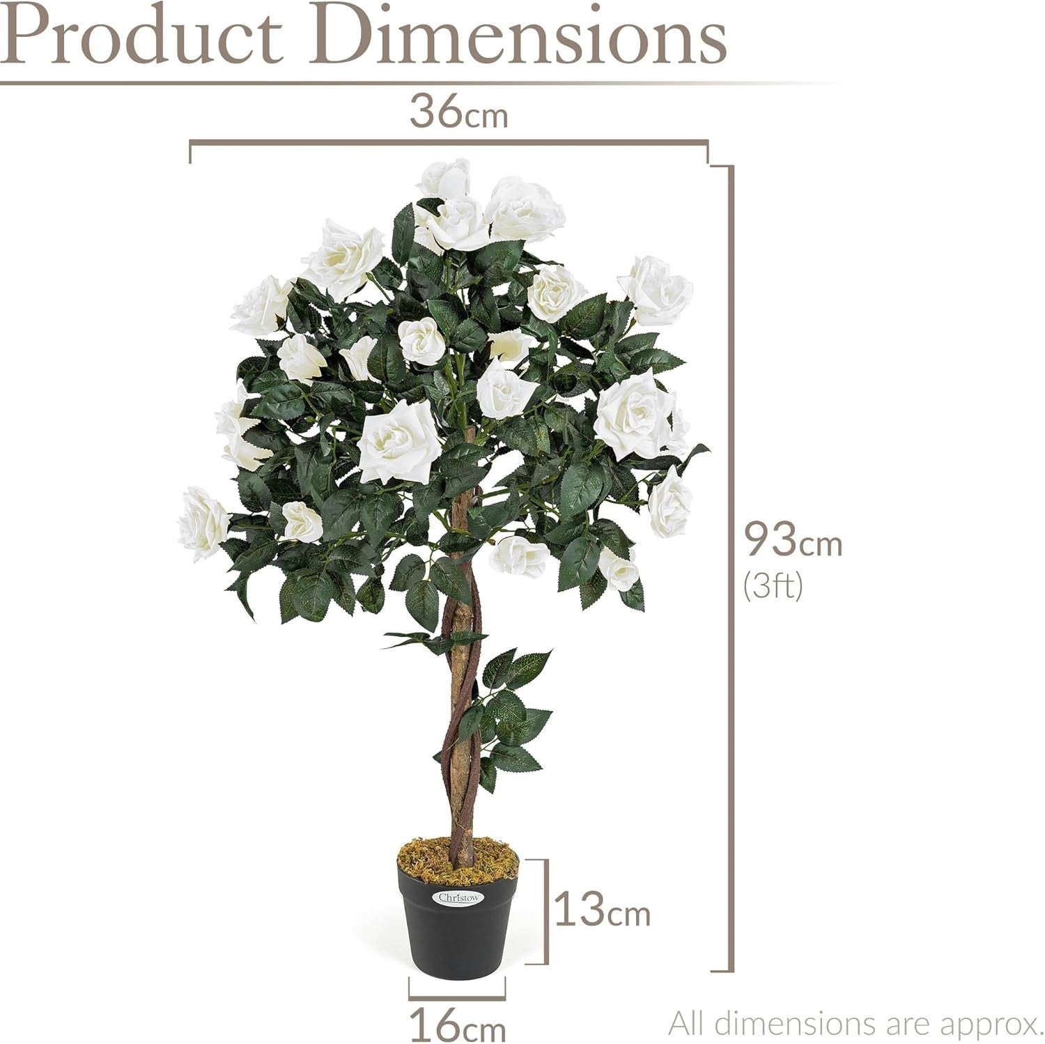 3ft Artificial Cream Rose Tree Twisted Trunk Potted Indoor Outdoor Home Decor