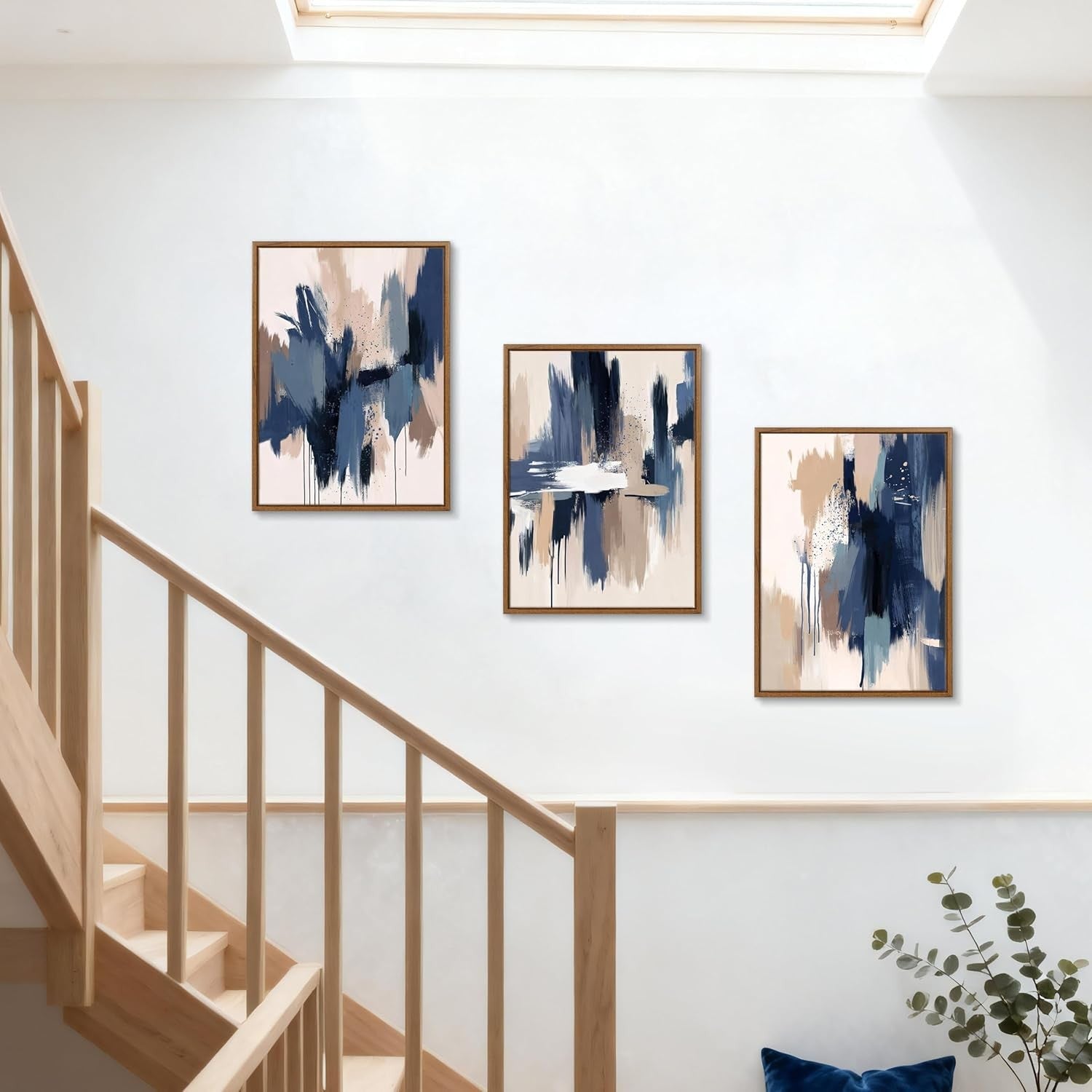 3 Piece Abstract Framed Canvas Wall Art Set Beige Blue 30x40cm