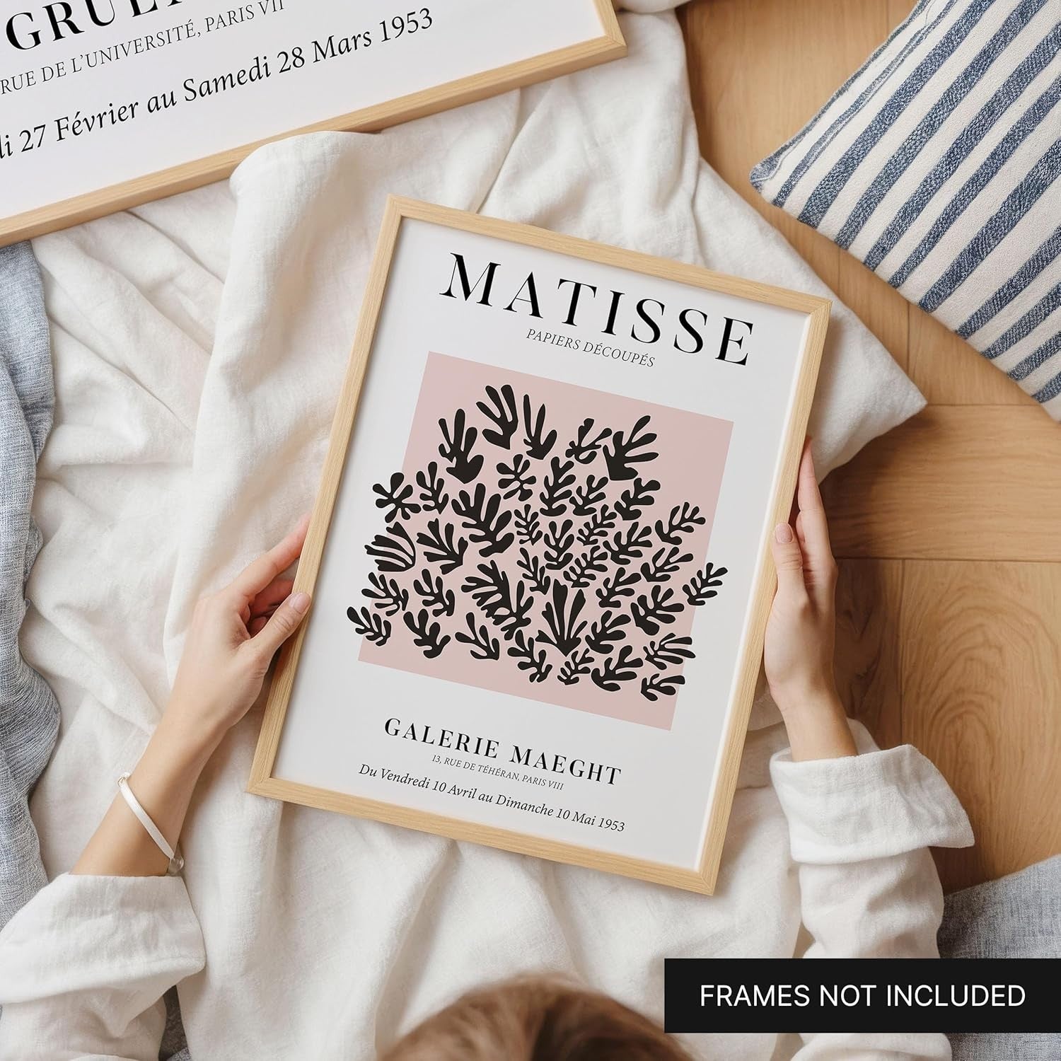 3Pcs Matisse Inspired Wall Art – Black on Blush Modern Minimalist A4