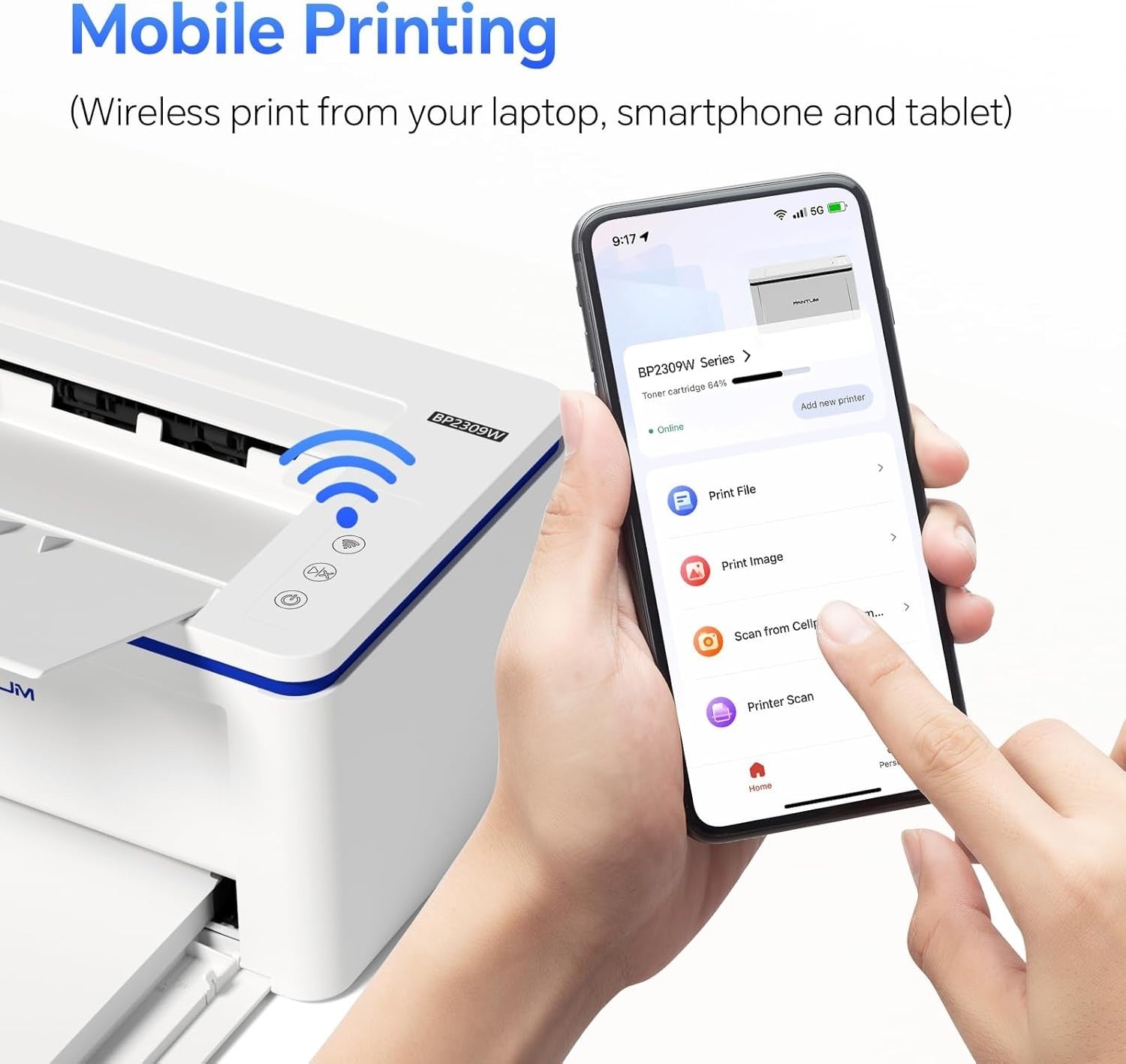 Wireless Monochrome Laser Printer White A4 20ppm USB Wi-Fi Bluetooth
