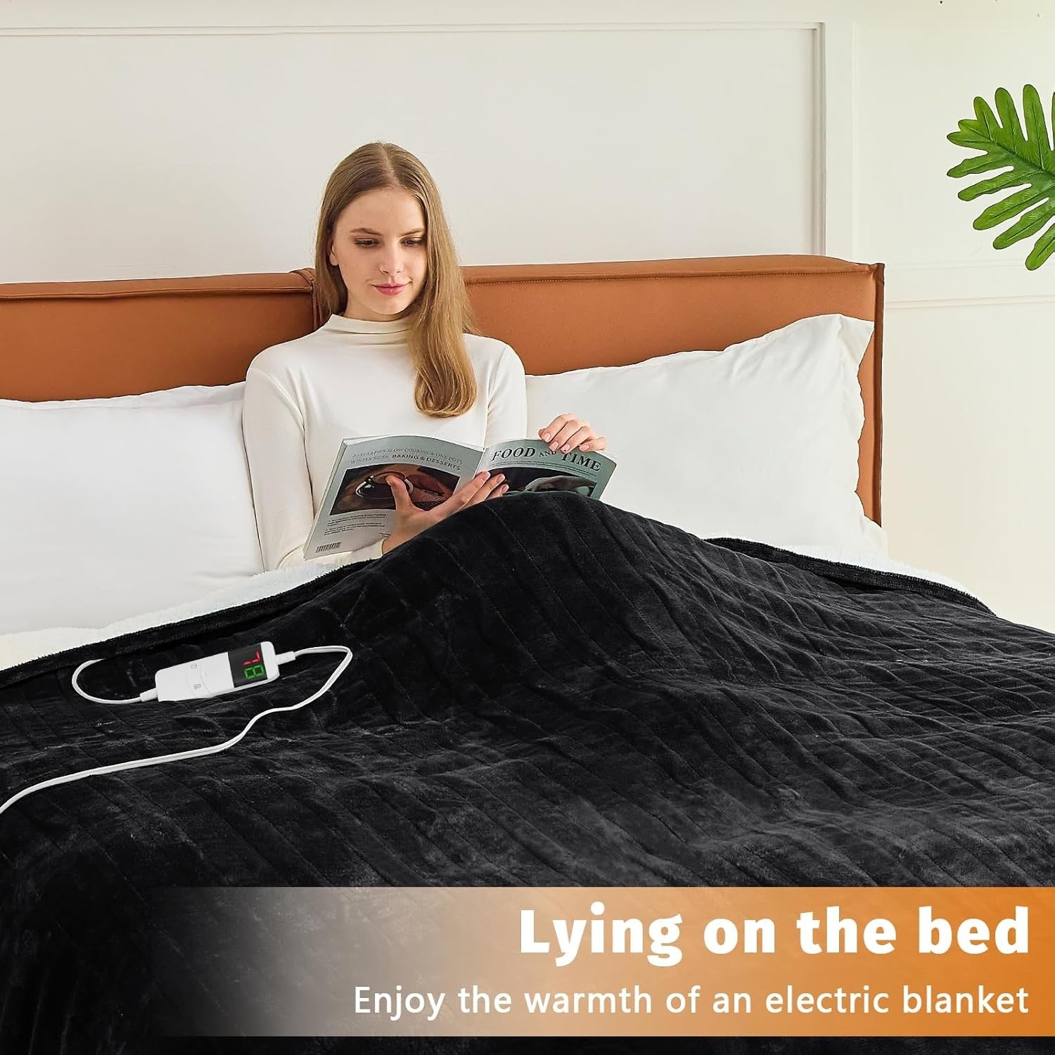 Electric Heated Throw Blanket Black Soft Fleece 10 Heat Levels Timer 130x160cm