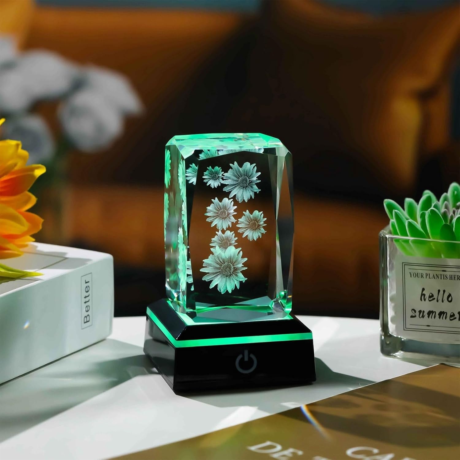 3D Crystal Sunflower LED Ornament Gift – Colour Changing Light Display Keepsake