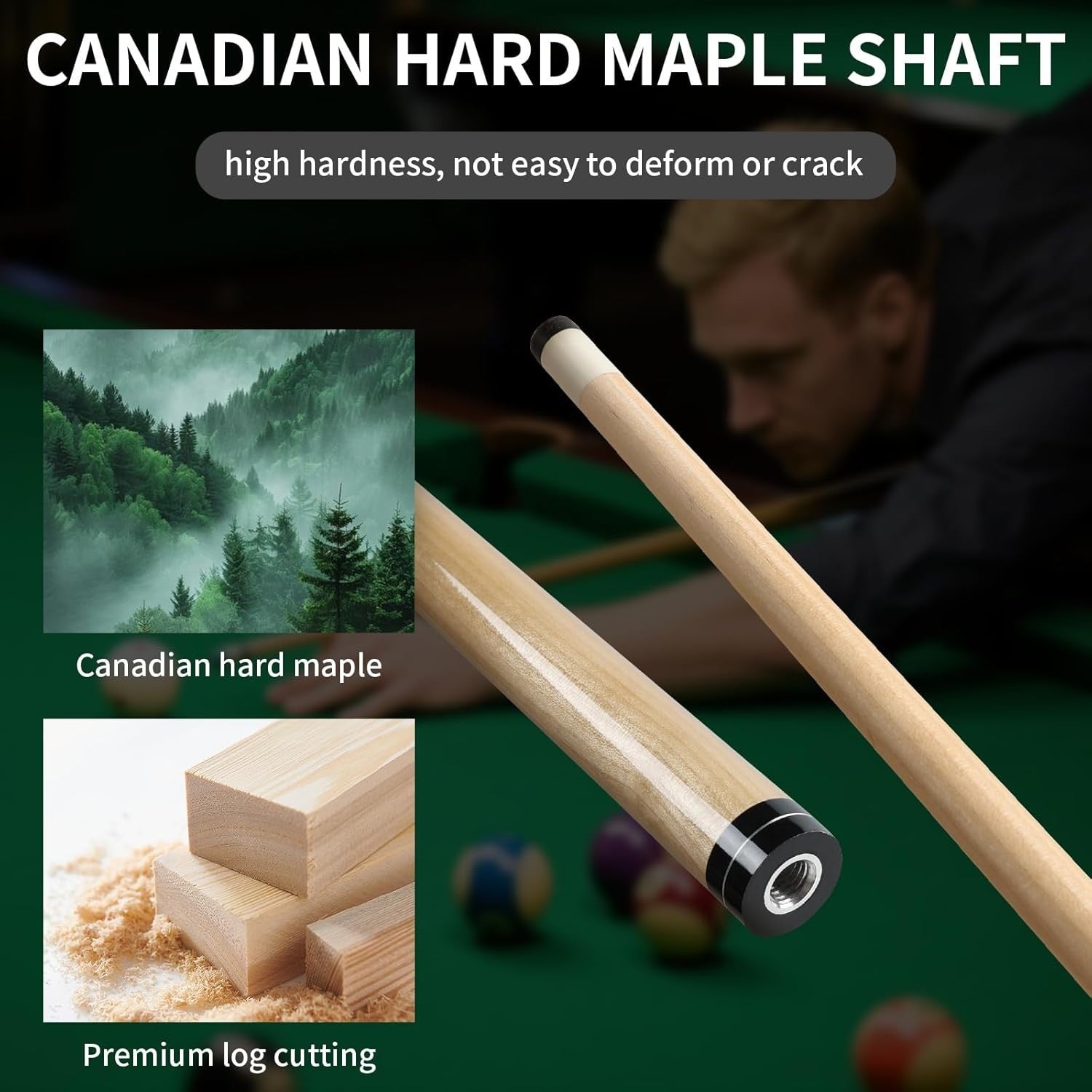 58in Billiard Pool Cue Stick 13mm Tip Maple Linen Grip 19oz Set