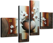 Large 4 Panel Floral Oil Painting Canvas Wall Art Hand Painted