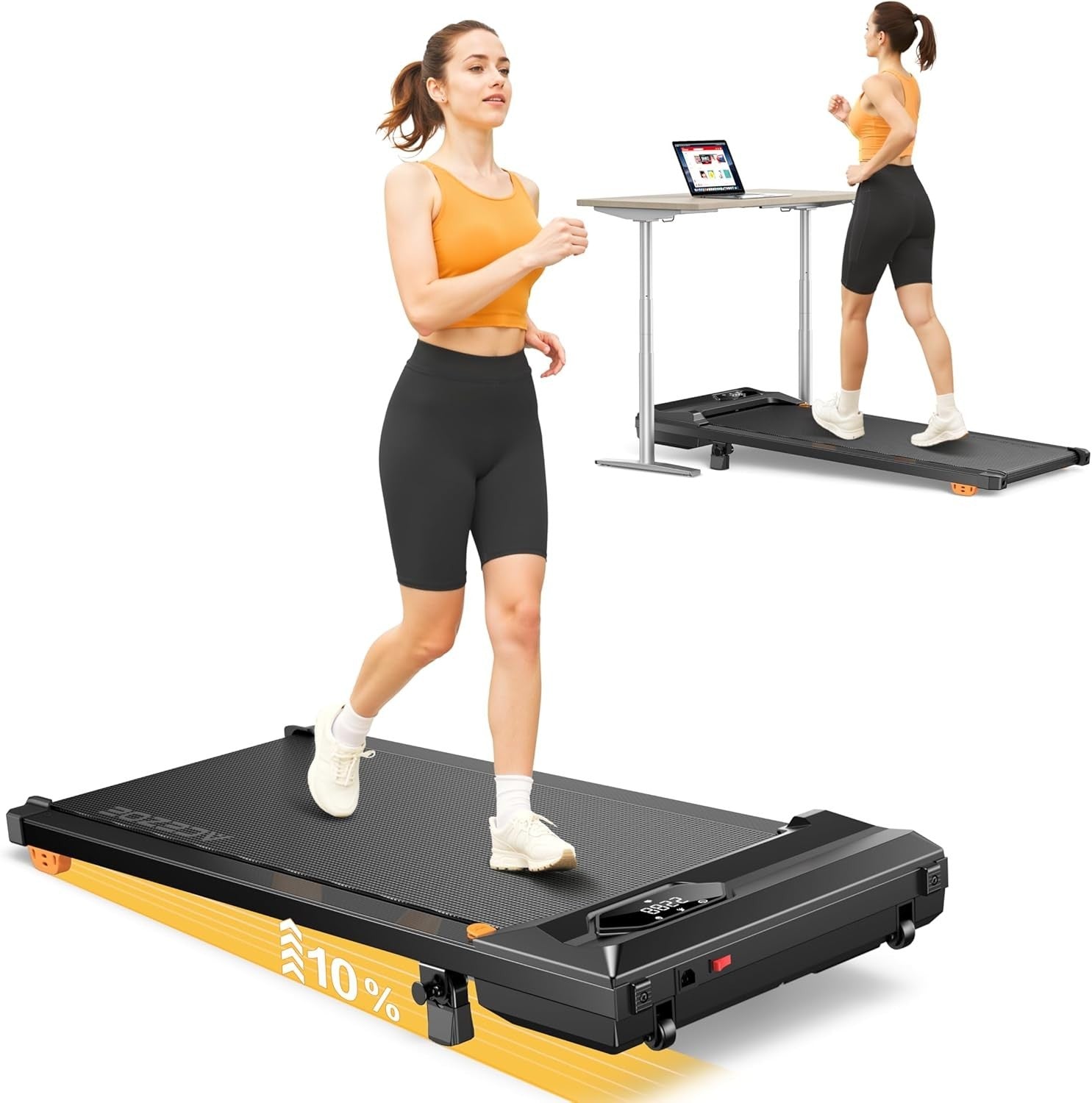 Under Desk Walking Pad 10% Incline Compact Treadmill Home Office LED