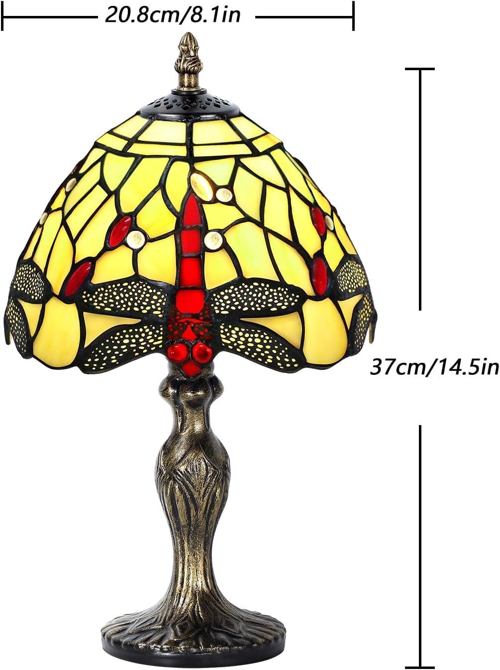 Antique Stained Glass Table Lamp Dragonfly Design Warm LED Light