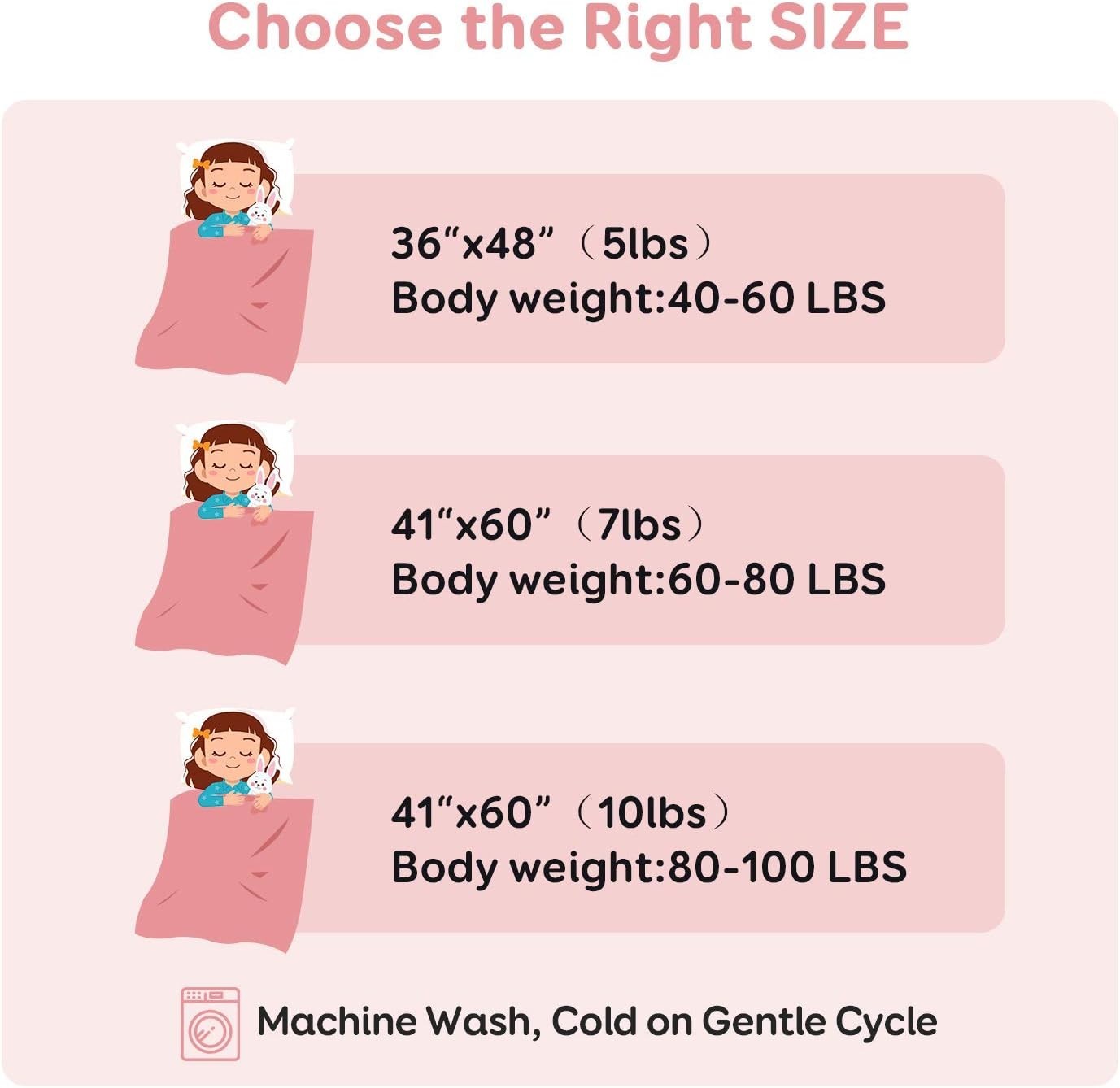 1.4kg Weighted Blanket Pink Unicorn 90x120cm 100% Cotton for Calming Sleep